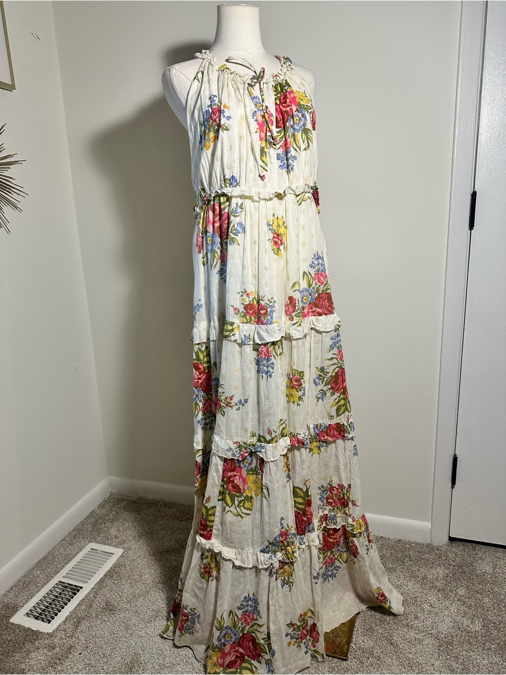 Love the Label Floral Halter Maxi Dress – Medium | Boho Cottagecore Romantic
